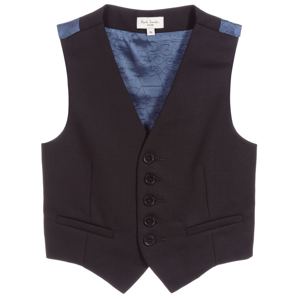 Paul Smith Junior - Boys Navy Blue Wool Waistcoat | Childrensalon