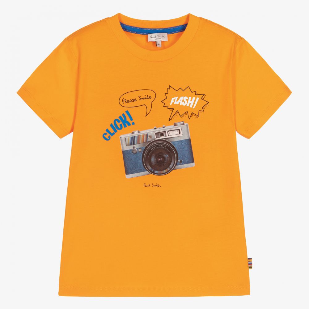 Paul Smith Junior - Оранжевая хлопковая футболка для мальчиков | Childrensalon
