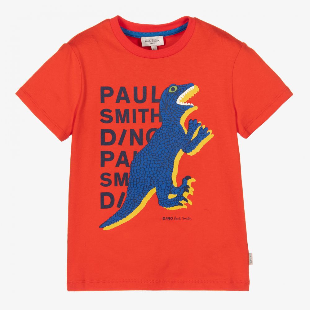 Paul Smith Junior - Красная футболка с динозавром для мальчиков | Childrensalon