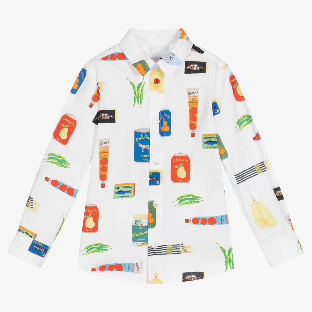 Paul Smith Junior - قميص قطن عضوي لون أبيض للأولاد | Childrensalon