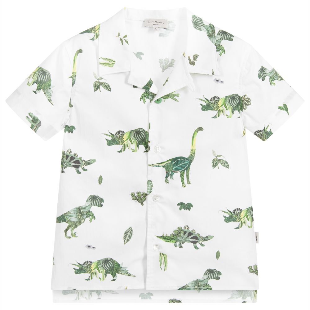 Paul Smith Junior - قميص قطن لون أبيض وأخضر للأولاد | Childrensalon