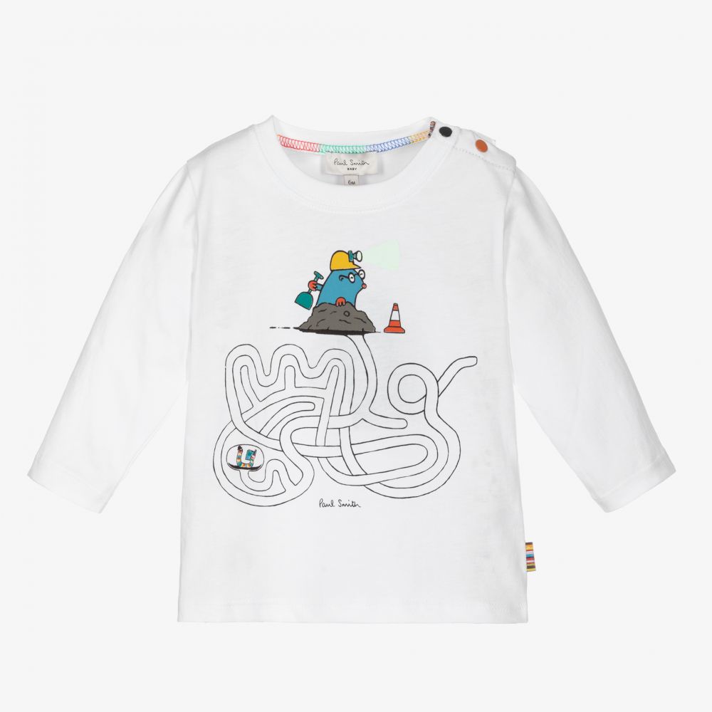 Paul Smith Junior - Boys White Mole Cotton Top | Childrensalon