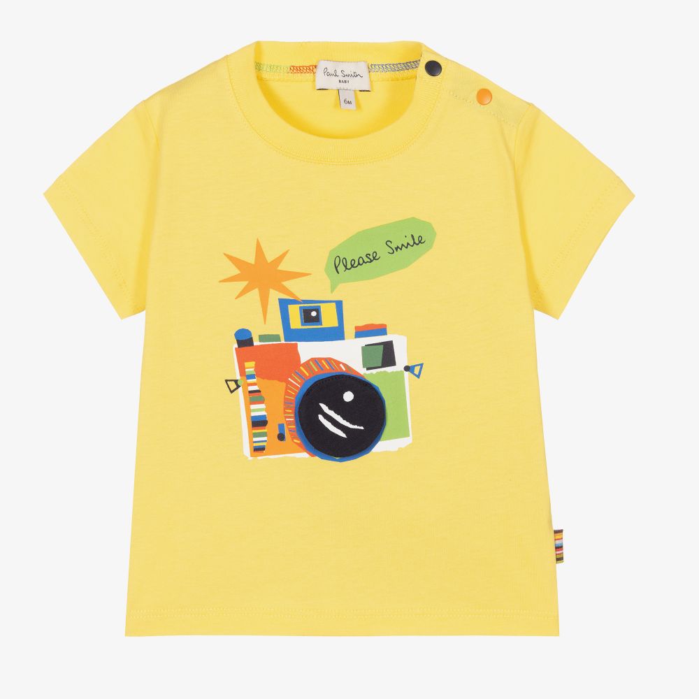 Paul Smith Junior - Желтая футболка с принтом-камерой для мальчиков | Childrensalon