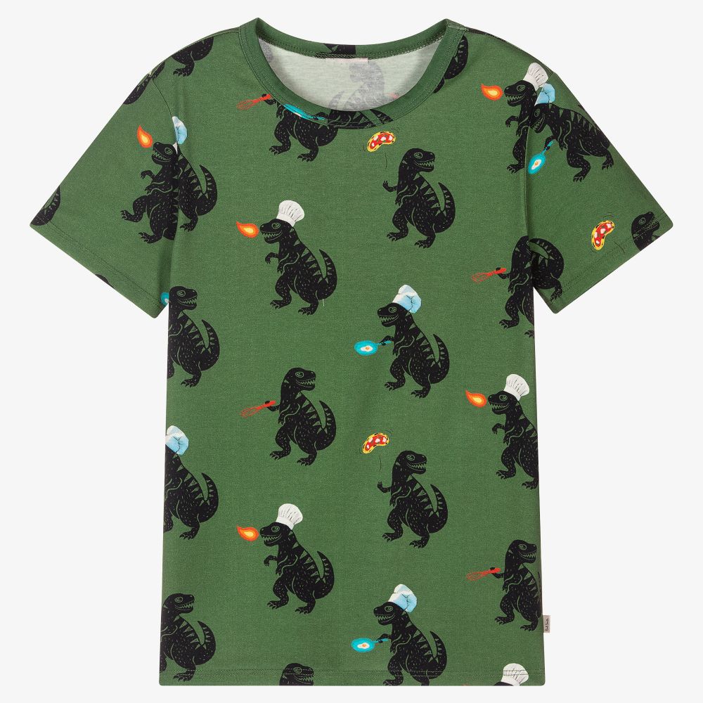 Paul Smith Junior - Зеленая футболка с динозаврами для подростков | Childrensalon