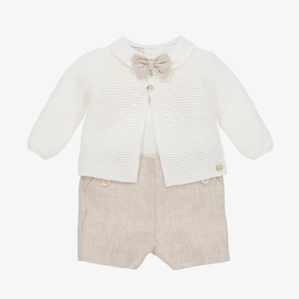 PAZ Rodríguez-Baby Boys Beige Cotton Shorts Set | Childrensalon Outlet