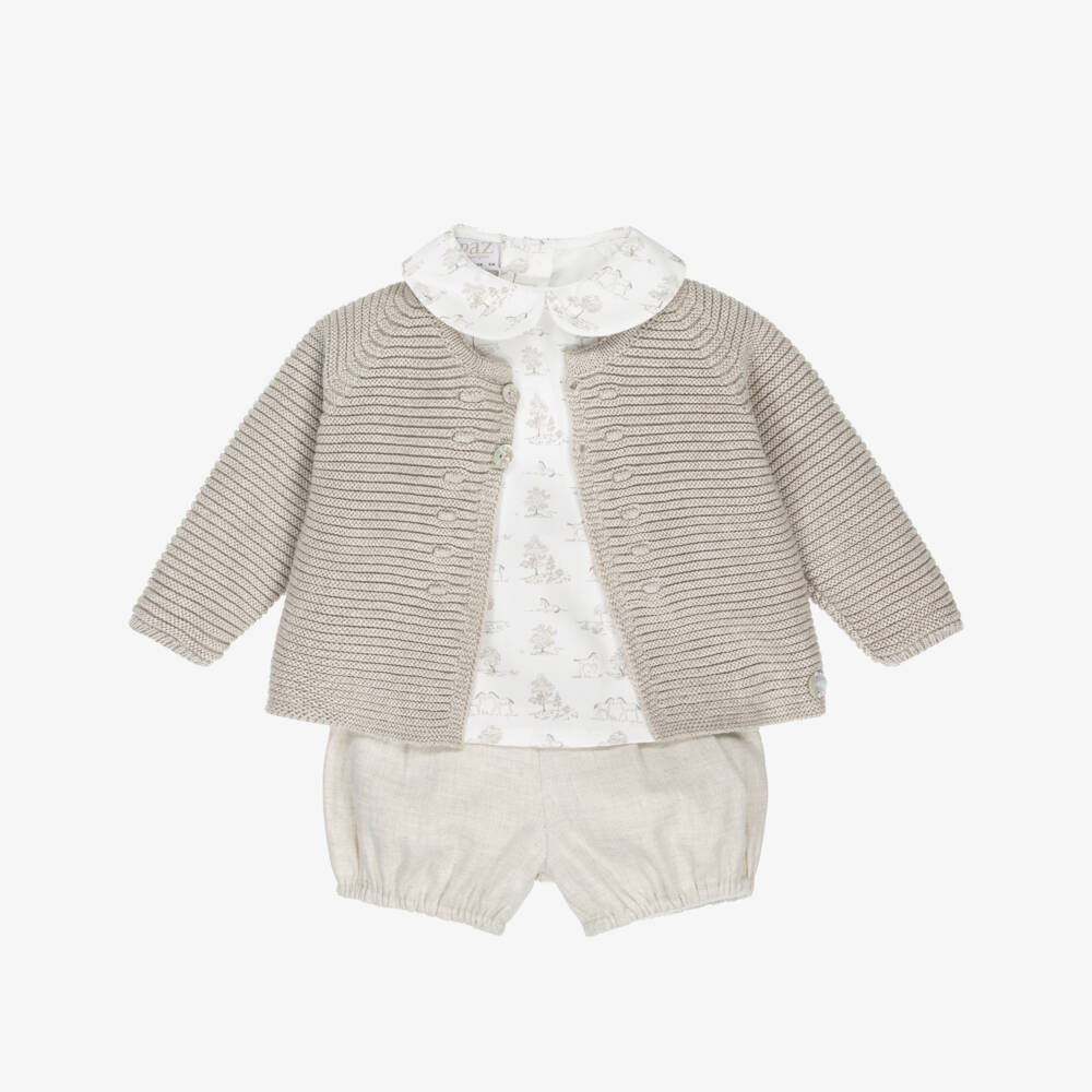 PAZ Rodríguez-Baby Boys Beige Cotton Shorts Set | Childrensalon Outlet
