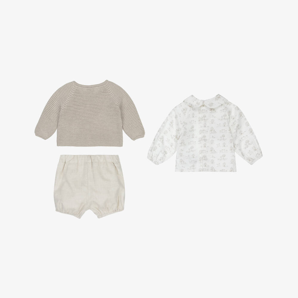 PAZ Rodríguez-Baby Boys Beige Cotton Shorts Set | Childrensalon Outlet