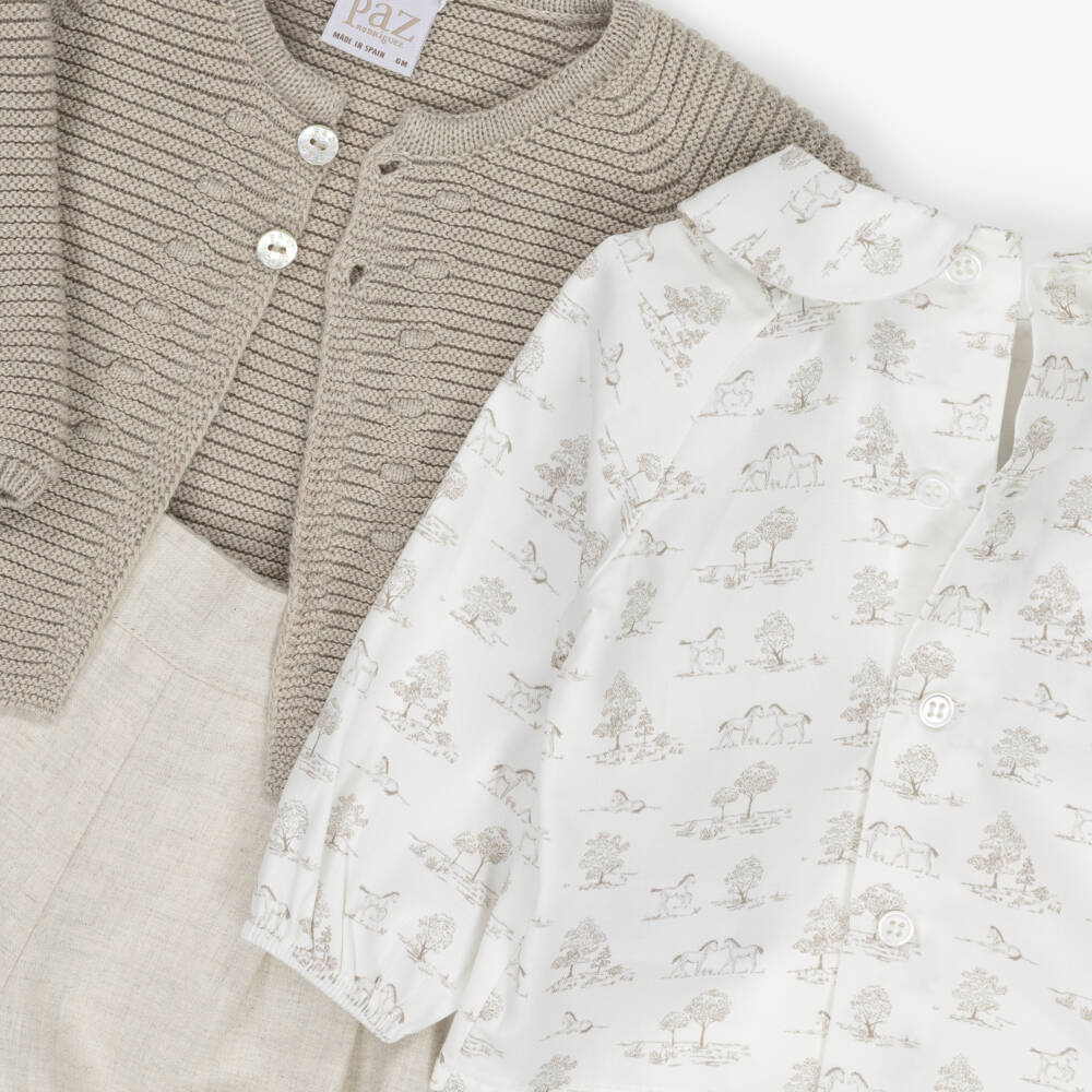 PAZ Rodríguez-Baby Boys Beige Cotton Shorts Set | Childrensalon Outlet