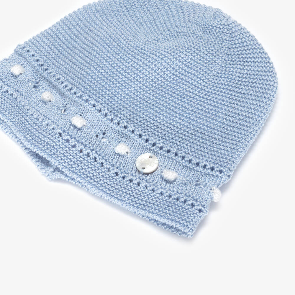 PAZ Rodríguez-Baby Boys Blue Cotton Knit Hat with Bobble Stitch Detailing | Childrensalon Outlet