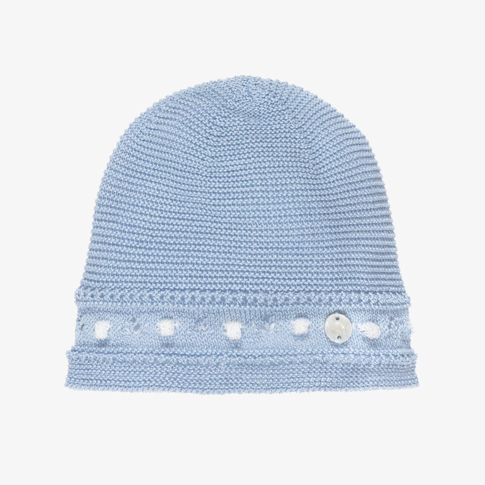 PAZ Rodríguez-Baby Boys Blue Cotton Knit Hat with Bobble Stitch Detailing | Childrensalon Outlet