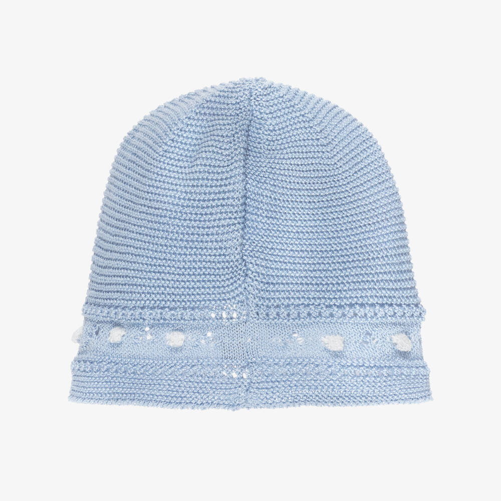 PAZ Rodríguez-Baby Boys Blue Cotton Knit Hat with Bobble Stitch Detailing | Childrensalon Outlet