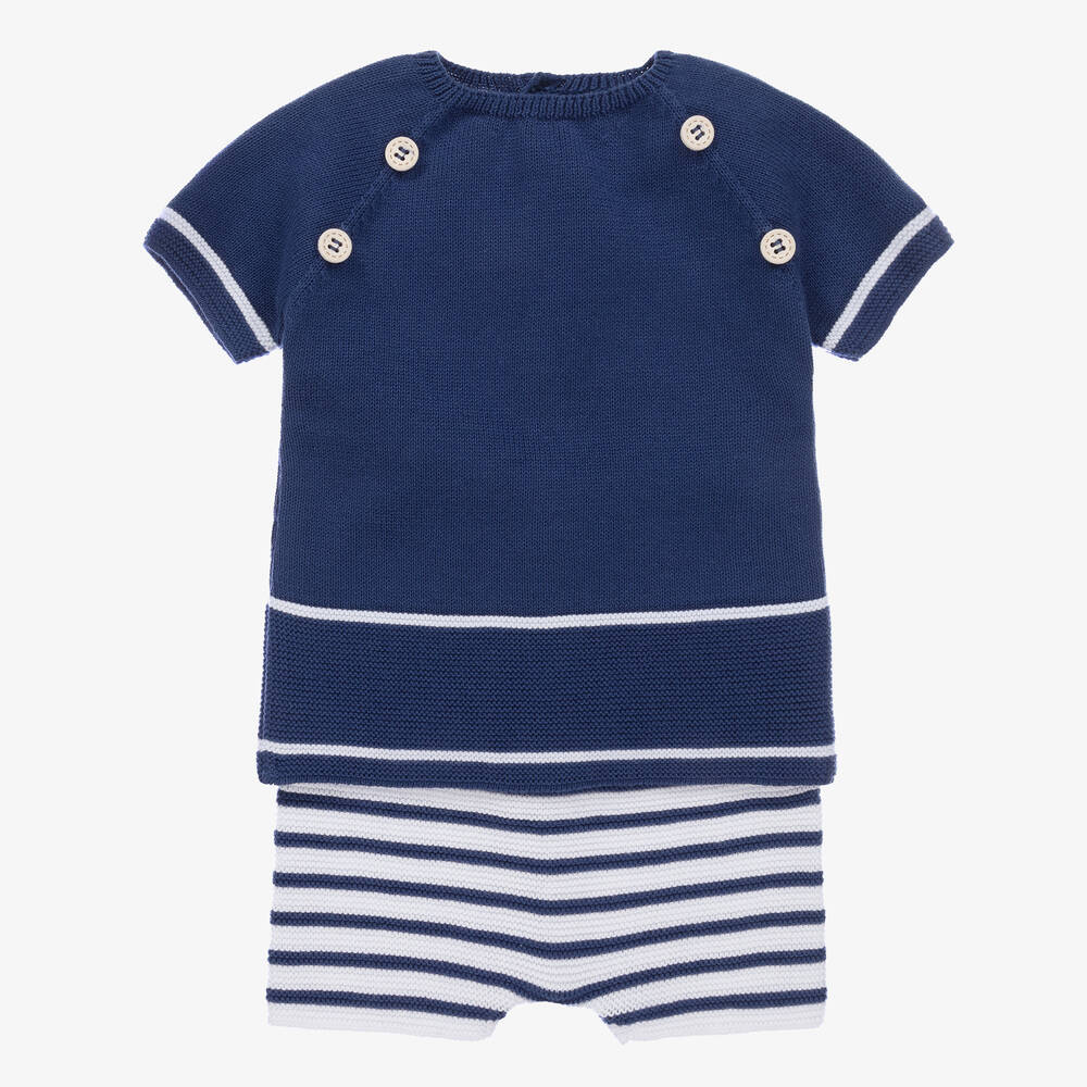 Paz Rodríguez - Baby Boys Blue Knitted Cotton Shorts Set | Childrensalon