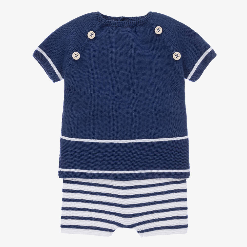 PAZ Rodríguez-Baby Boys Blue Knitted Cotton Shorts Set | Childrensalon Outlet