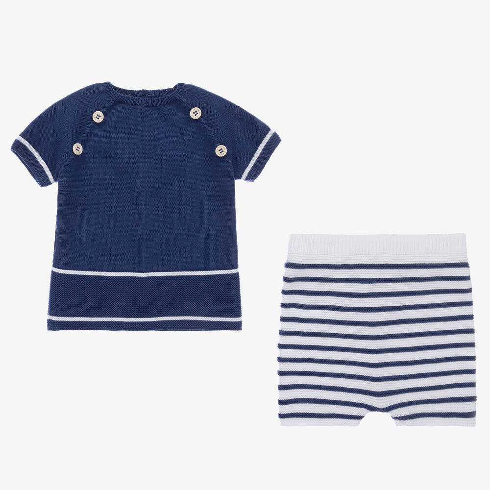 PAZ Rodríguez-Baby Boys Blue Knitted Cotton Shorts Set | Childrensalon Outlet