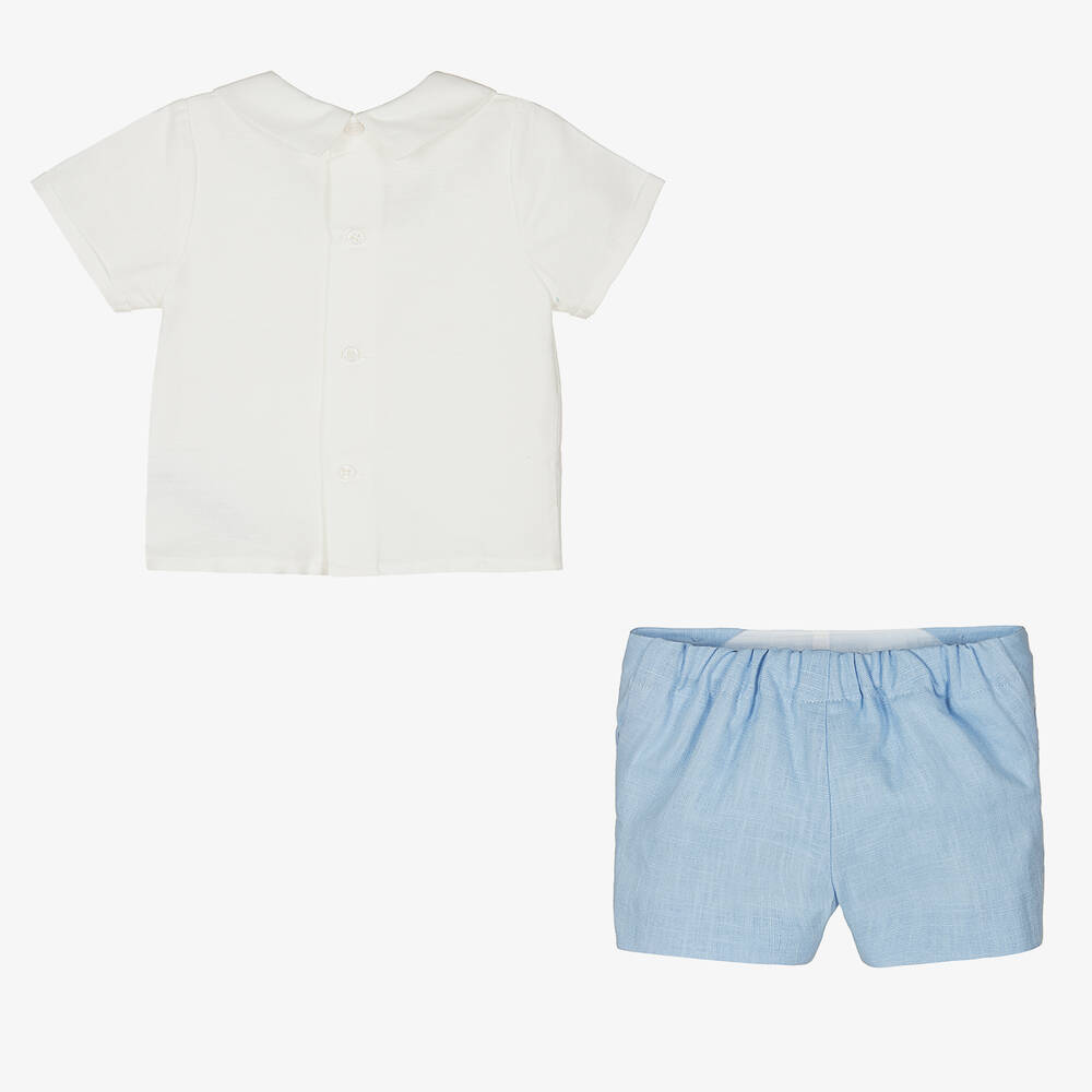 PAZ Rodríguez-طقم شورت قطن وكتان لون عاجي وأزرق للمواليد | Childrensalon Outlet