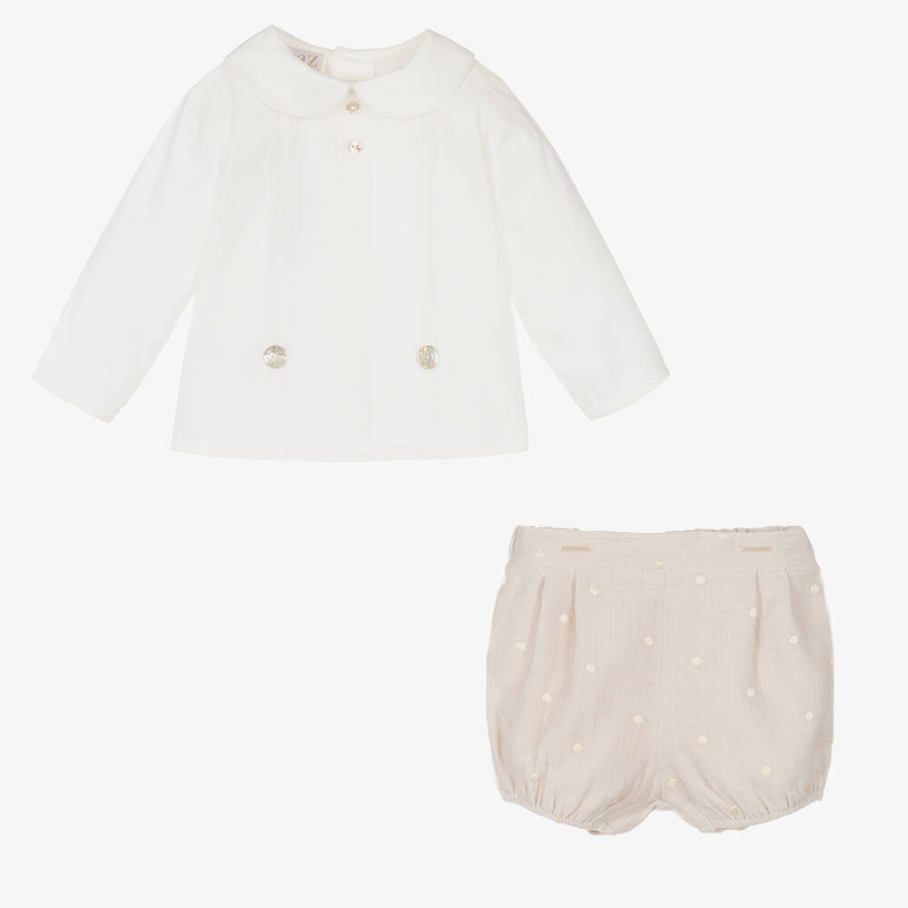 PAZ Rodríguez-بِدلة رسمية قطن لون عاجي وبيج للمواليد | Childrensalon Outlet