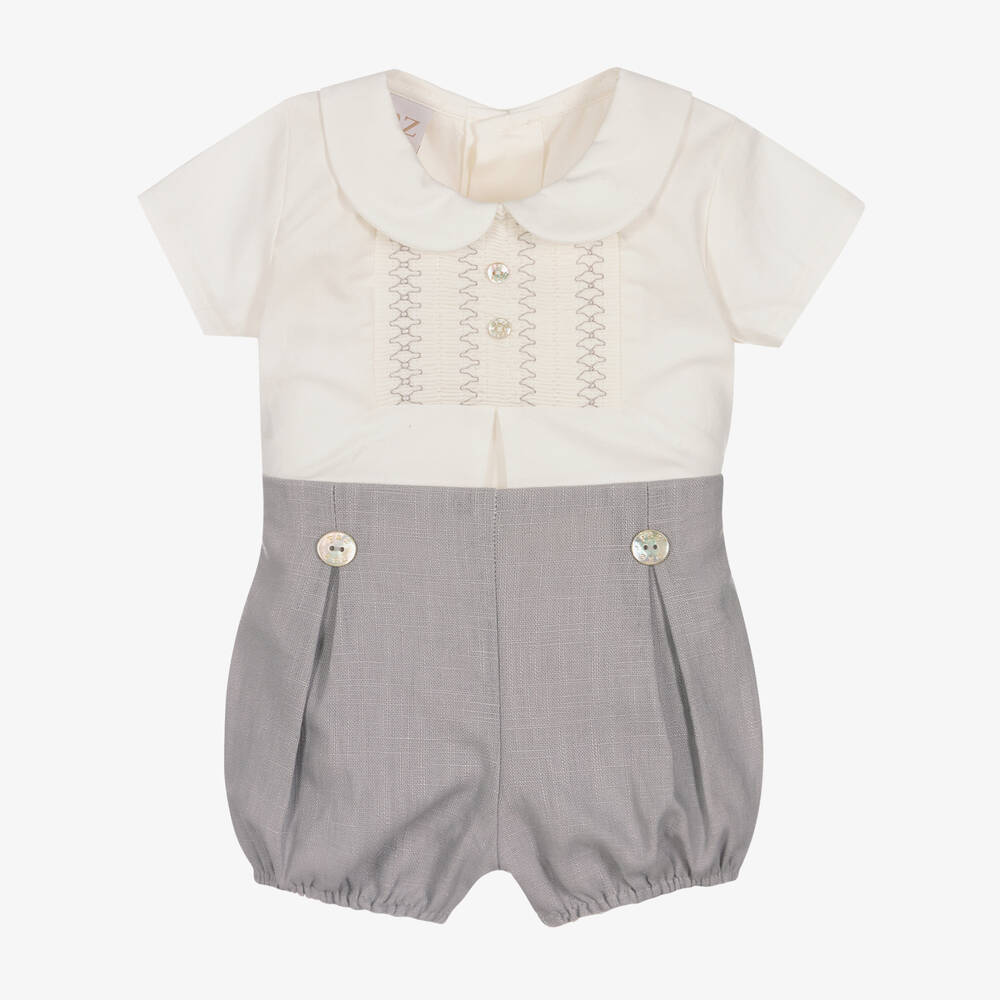 Paz Rodríguez - Ensemble short ivoire gris smocké | Childrensalon