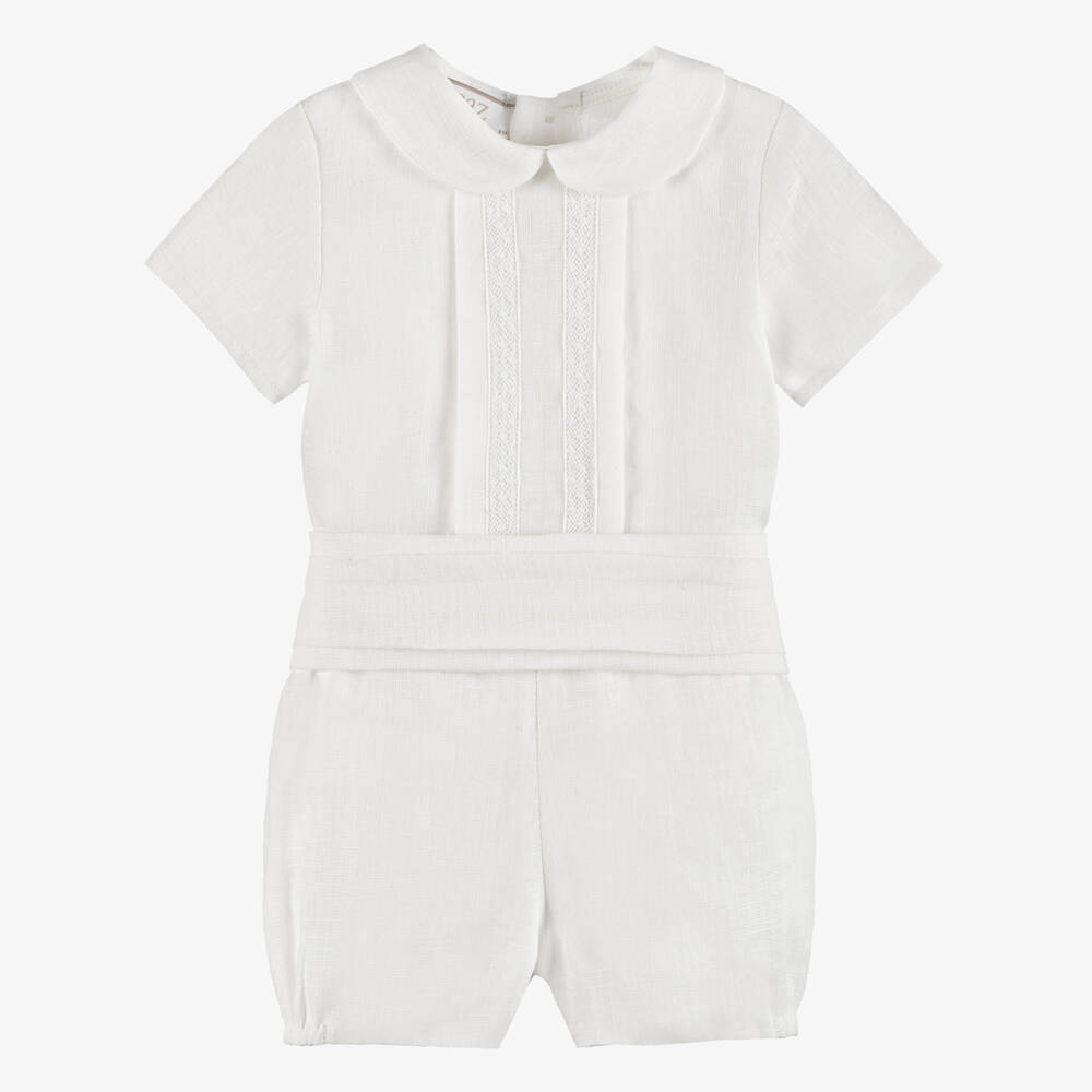 PAZ Rodríguez-Baby Boys Ivory Linen Buster Suit | Childrensalon Outlet