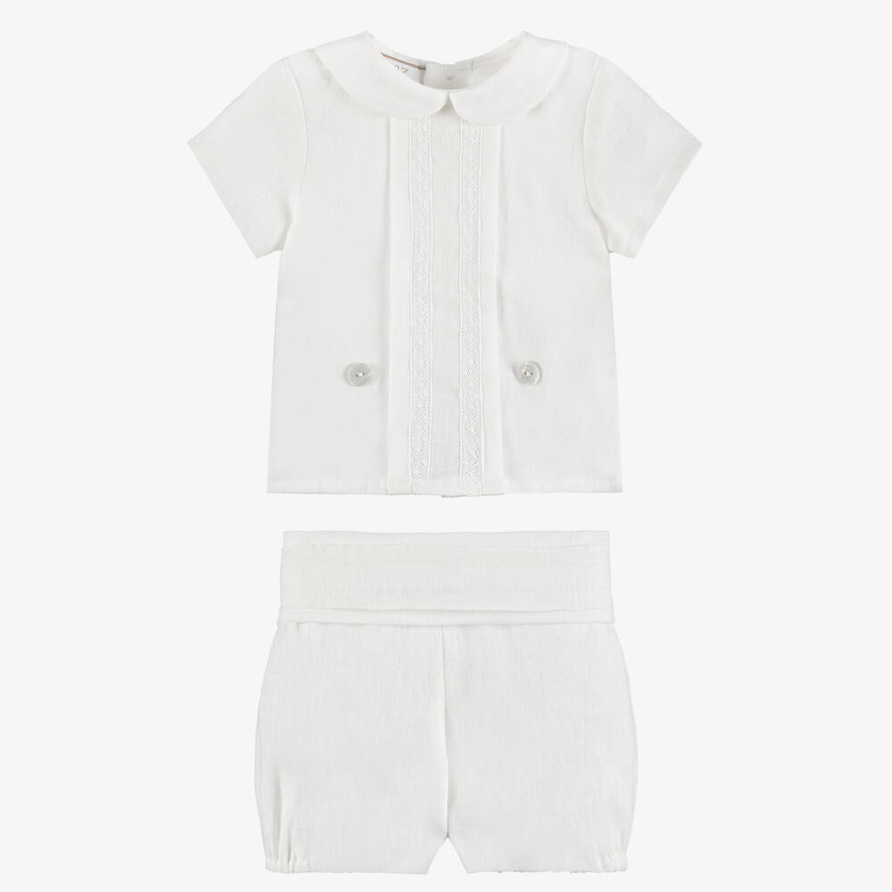 PAZ Rodríguez-Baby Boys Ivory Linen Buster Suit | Childrensalon Outlet