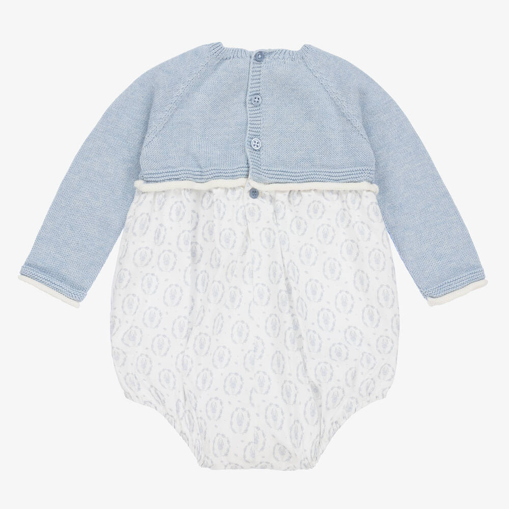 PAZ Rodríguez-بودي سوت قطن وكشمير محبوك لون أبيض وأزرق للمواليد | Childrensalon Outlet