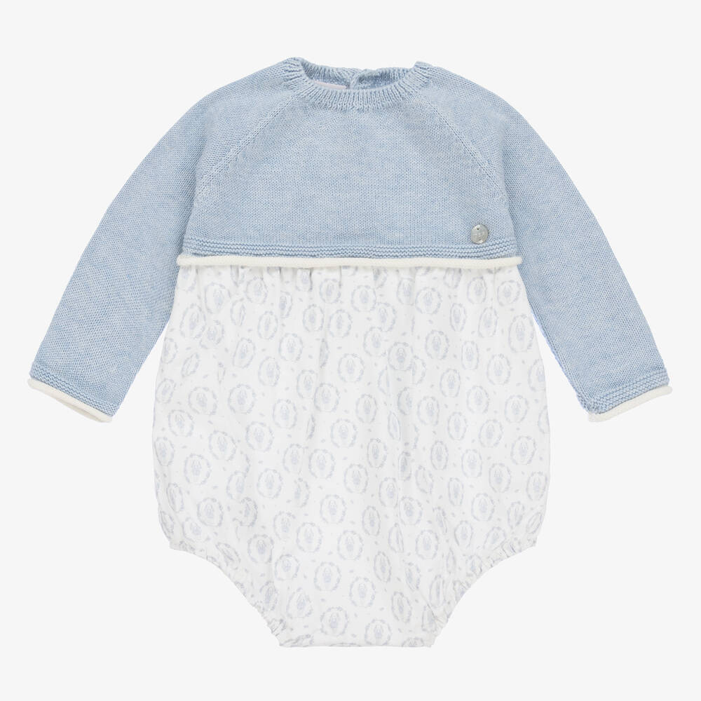 Paz Rodríguez - Baby Boys White & Blue Cotton Shortie | Childrensalon