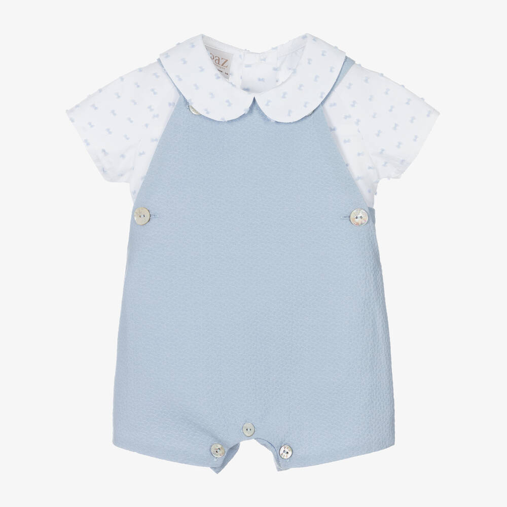 PAZ Rodríguez-Baby Boys White & Blue Dungarees Set | Childrensalon Outlet