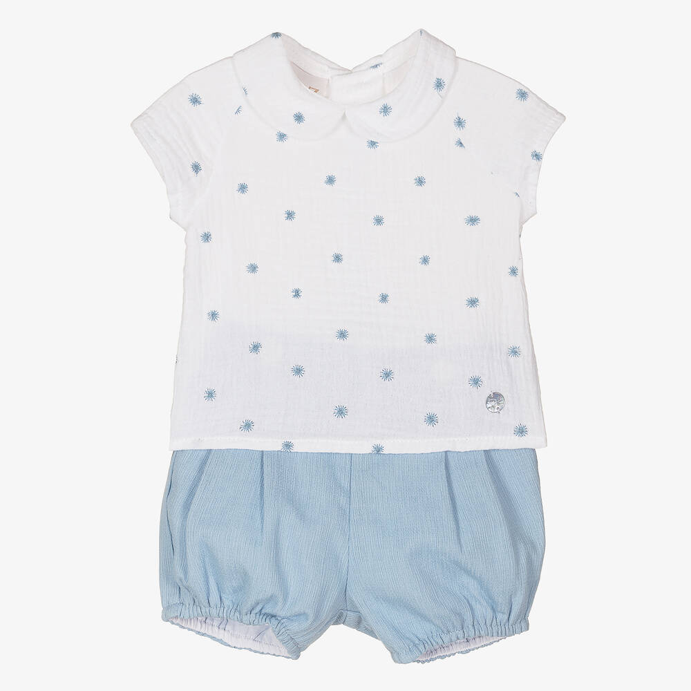 Paz Rodríguez - Baby-Shorts-Set in Weiß & Blau (J) | Childrensalon