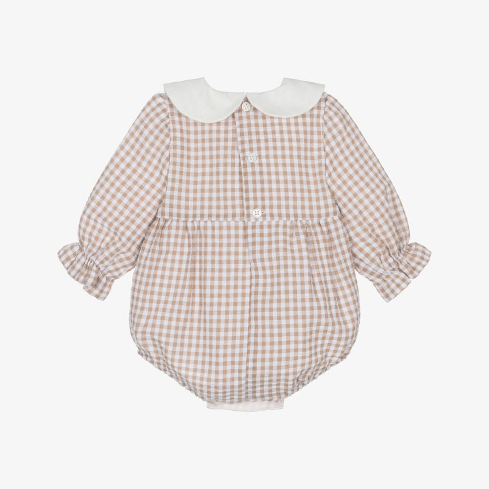 PAZ Rodríguez-Baby Girls Beige Check Seersucker Shortie Set | Childrensalon Outlet