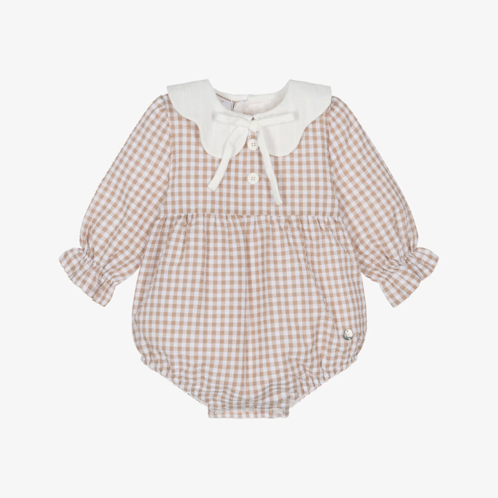 PAZ Rodríguez-Baby Girls Beige Check Seersucker Shortie Set | Childrensalon Outlet