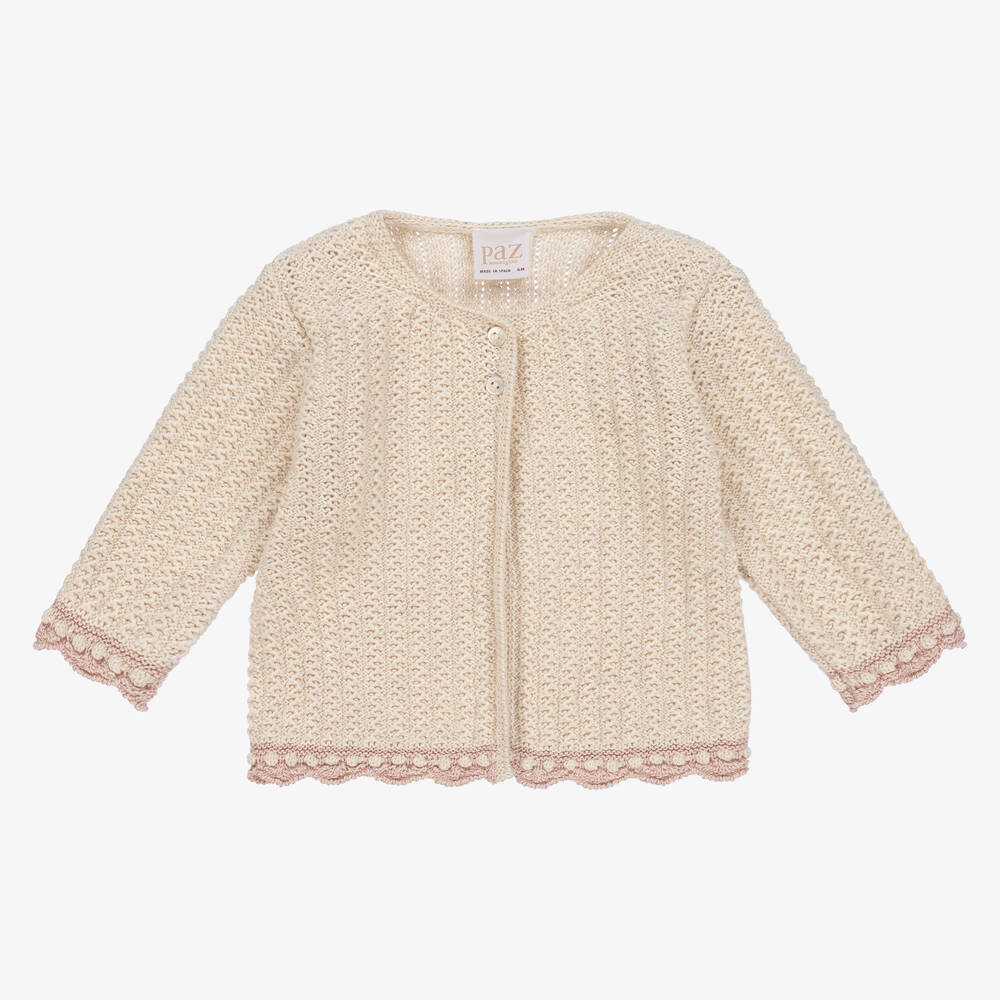 Paz Rodríguez - Baby Girls Beige Cotton Cashmere Cardigan | Childrensalon