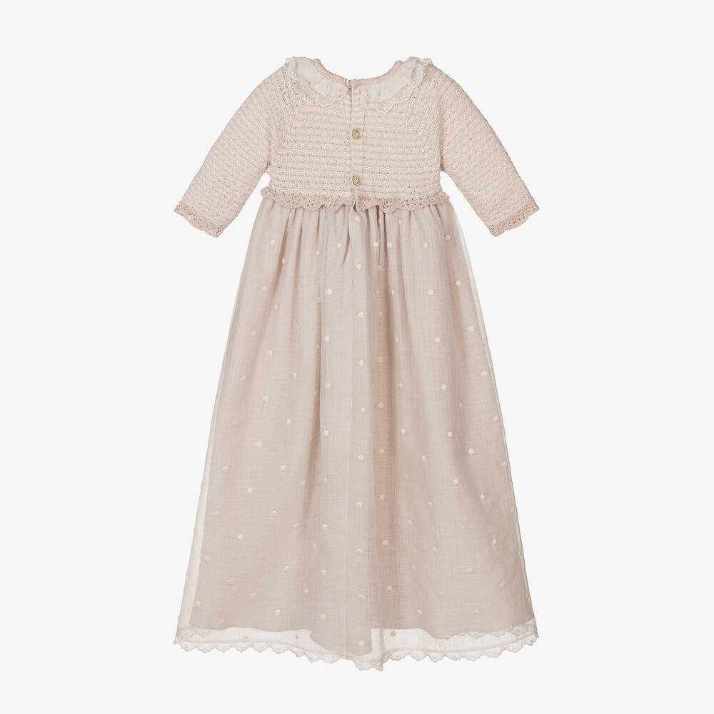 باز رودريغيز-ثوب مراسم أطفال بناتي مزيج قطن محبوك لون بيج | Childrensalon Outlet