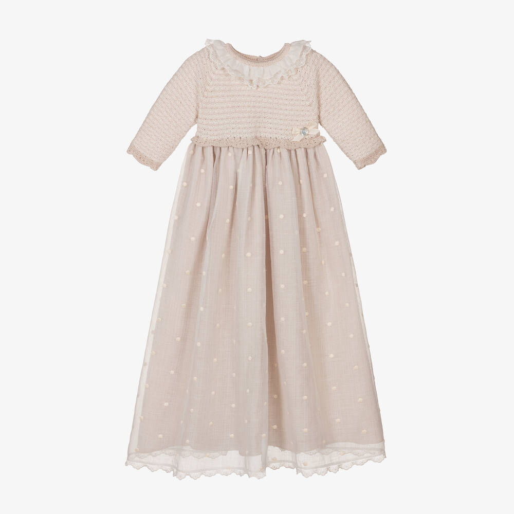 PAZ Rodríguez-Baby Girls Beige Cotton Ceremony Gown | Childrensalon Outlet