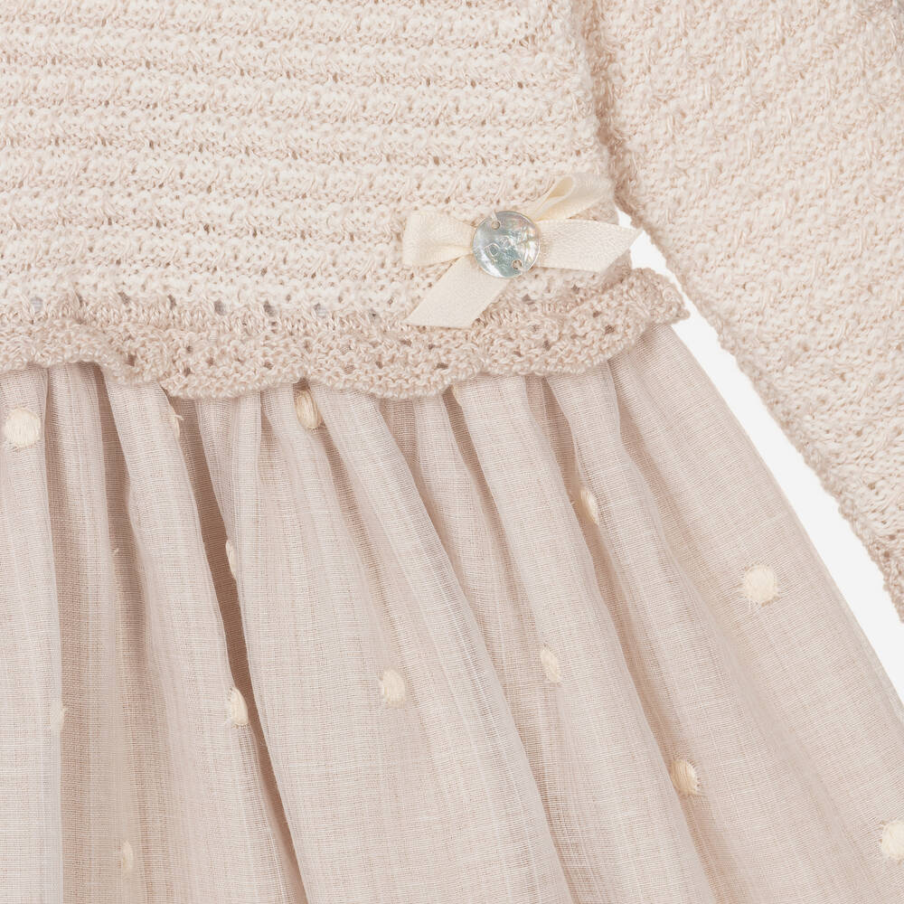باز رودريغيز-ثوب مراسم أطفال بناتي مزيج قطن محبوك لون بيج | Childrensalon Outlet