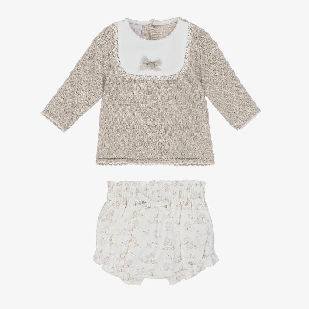 PAZ Rodríguez-Бежевый вязаный топ и шорты для девочек | Childrensalon Outlet
