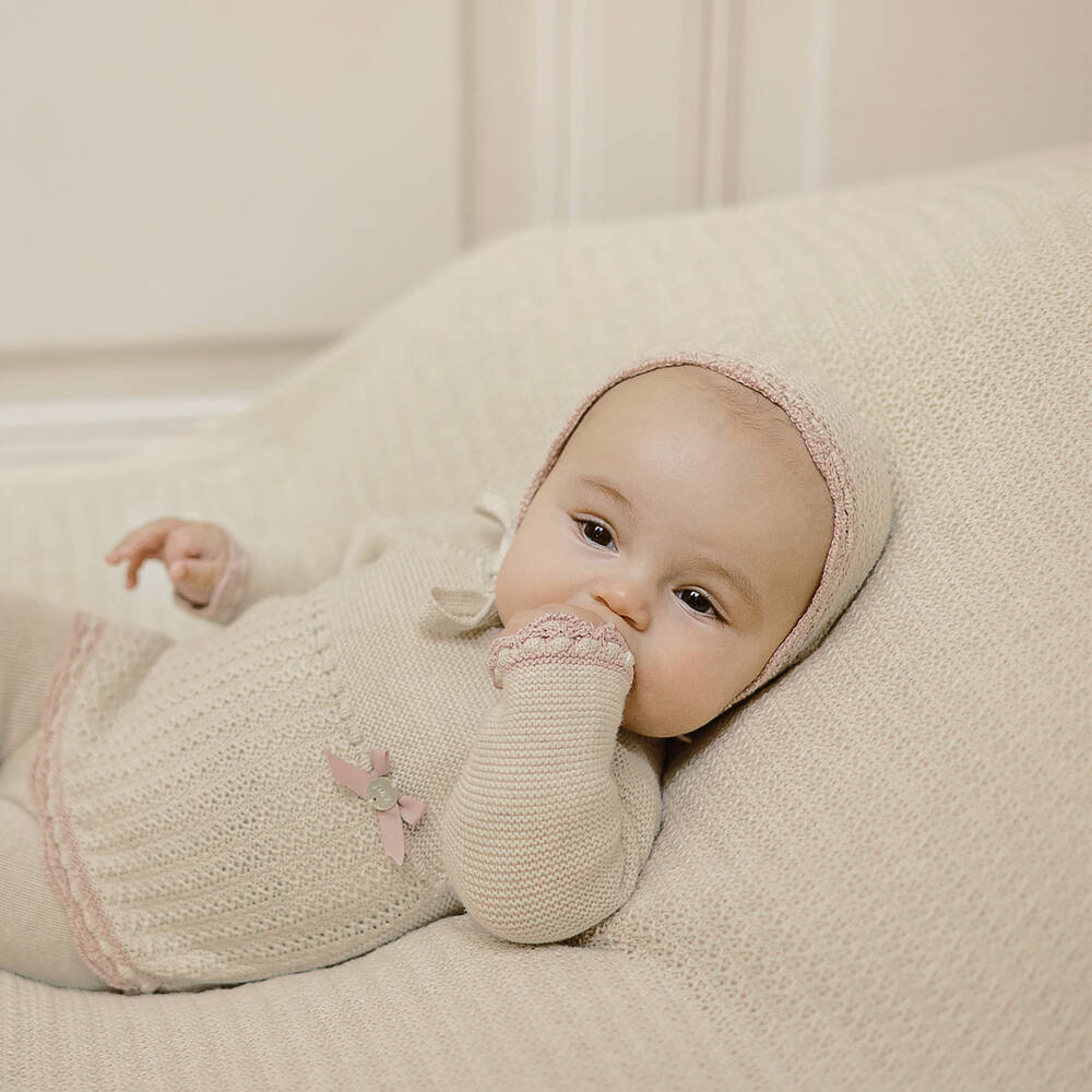 PAZ Rodríguez-Бежевый вязаный чепчик для малышек | Childrensalon Outlet