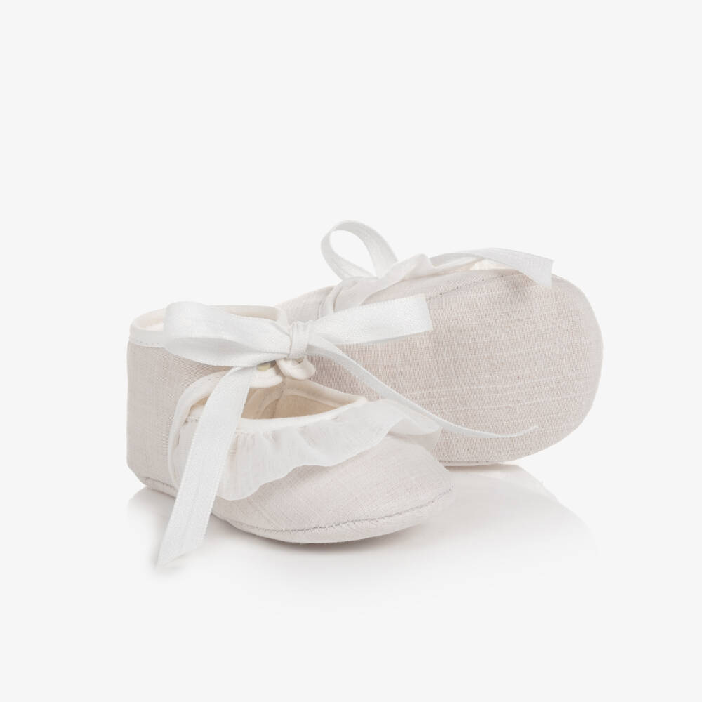 PAZ Rodríguez-Baby Girls Beige Ruffle Pre-Walker Shoes | Childrensalon Outlet