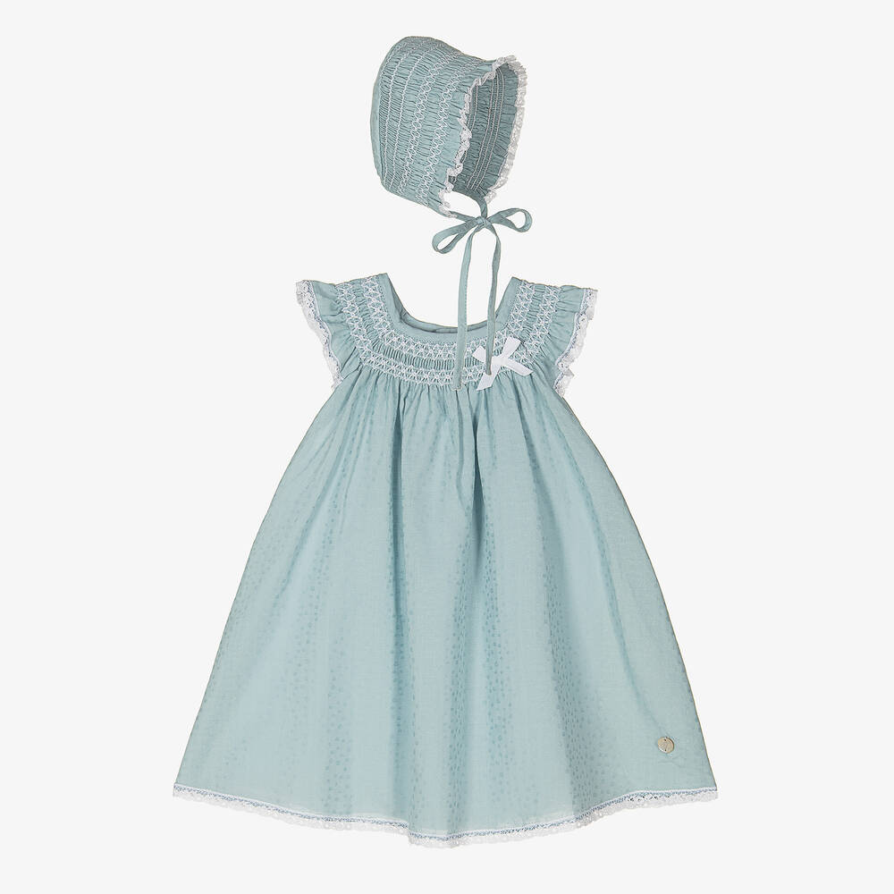 Paz Rodríguez - Baby Girls Blue Cotton Dress Set | Childrensalon