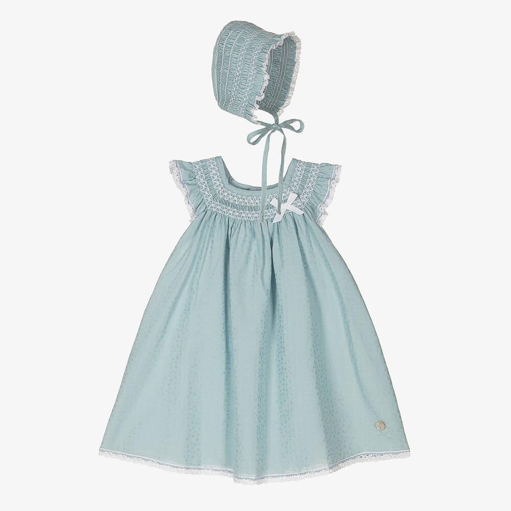 Paz Rodríguez - Blaues Baby-Baumwollkleid-Set (M) | Childrensalon