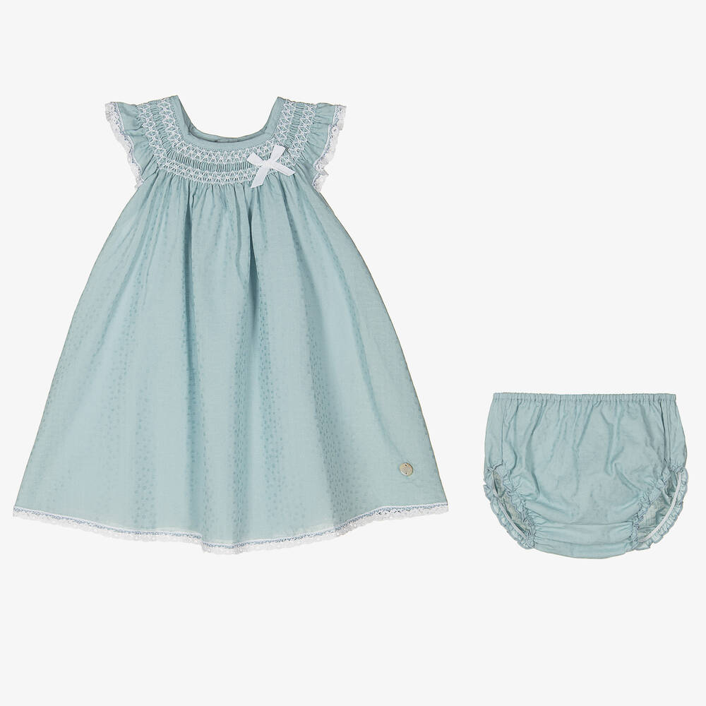 PAZ Rodríguez-Baby Girls Blue Cotton Dress Set | Childrensalon Outlet