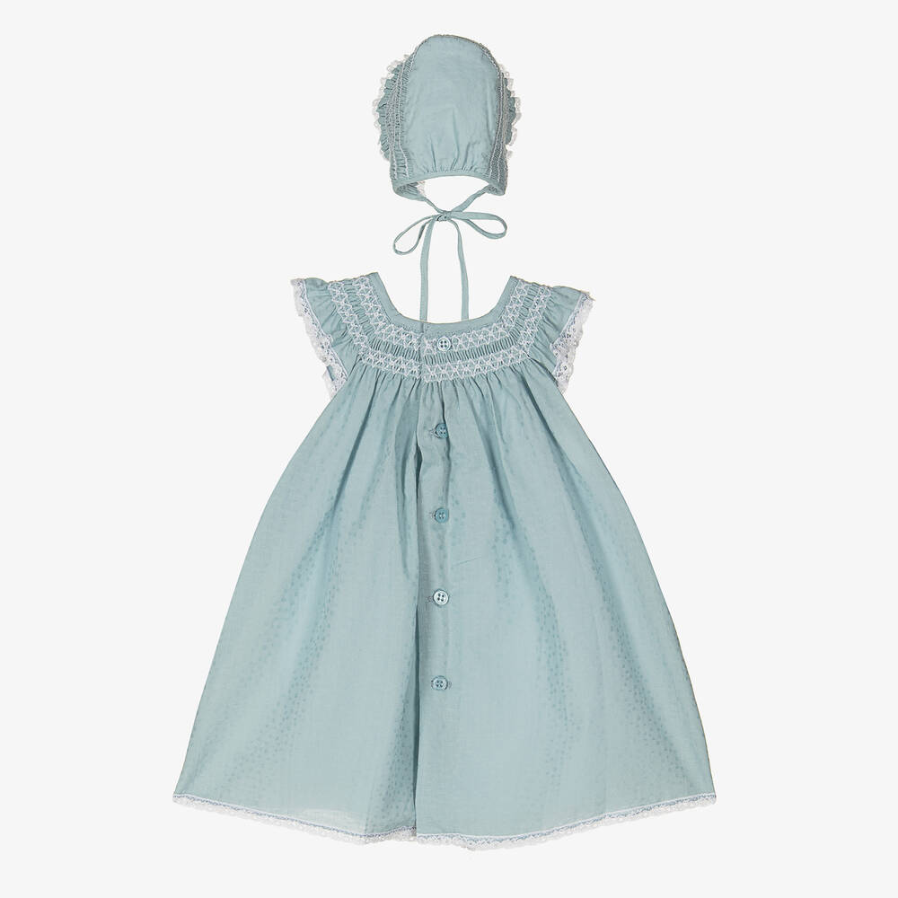 PAZ Rodríguez-Baby Girls Blue Cotton Dress Set | Childrensalon Outlet