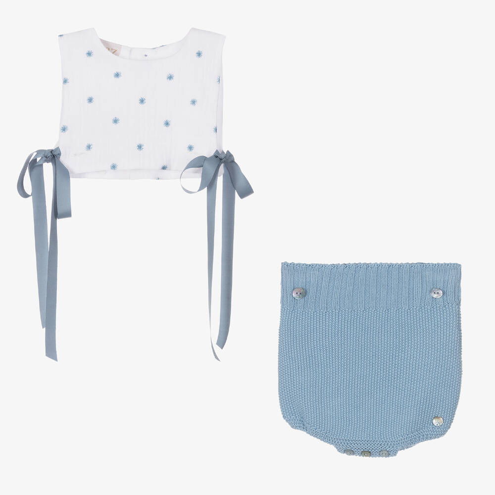 PAZ Rodríguez-Baby Girls Blue Cotton Shortie | Childrensalon Outlet