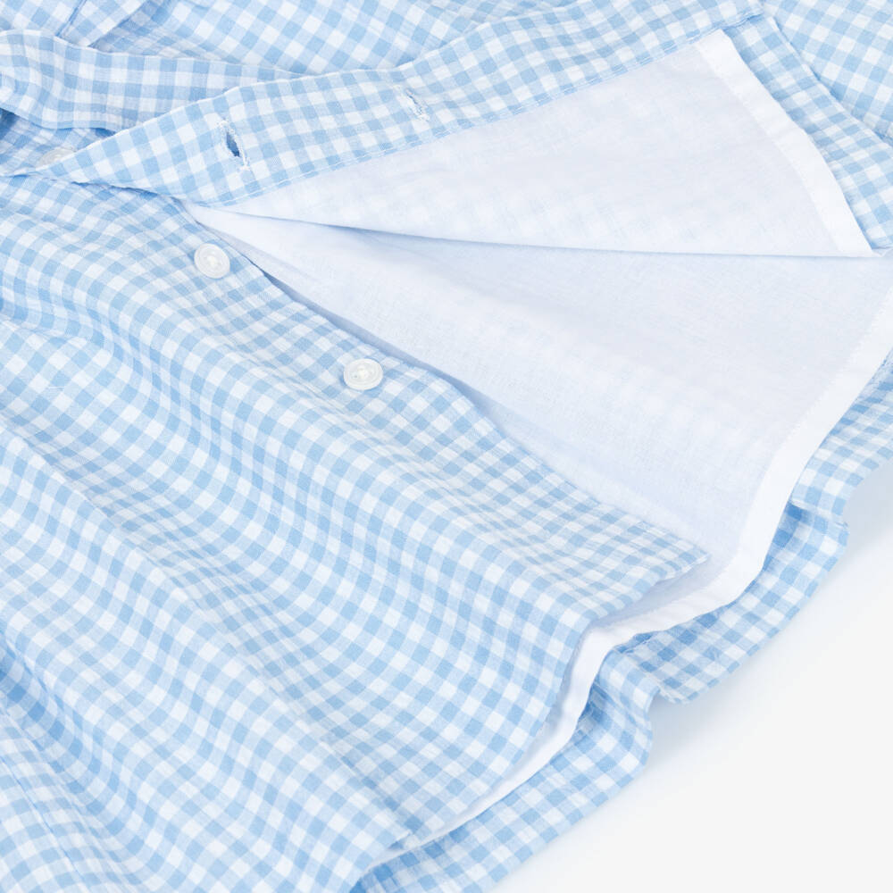PAZ Rodríguez-Baby Girls Blue Gingham Dress with Broderie Anglaise | Childrensalon Outlet