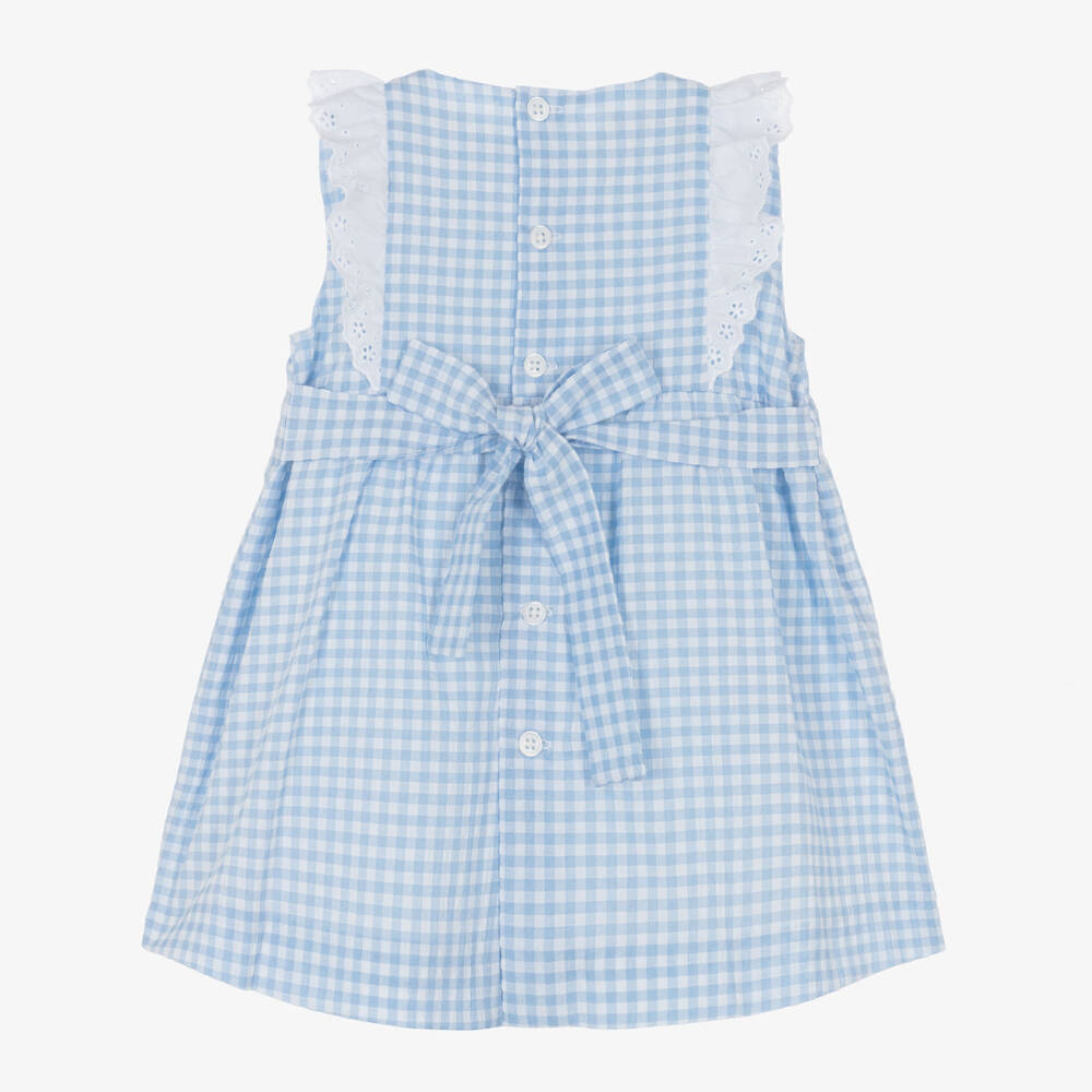 PAZ Rodríguez-Baby Girls Blue Gingham Dress with Broderie Anglaise | Childrensalon Outlet