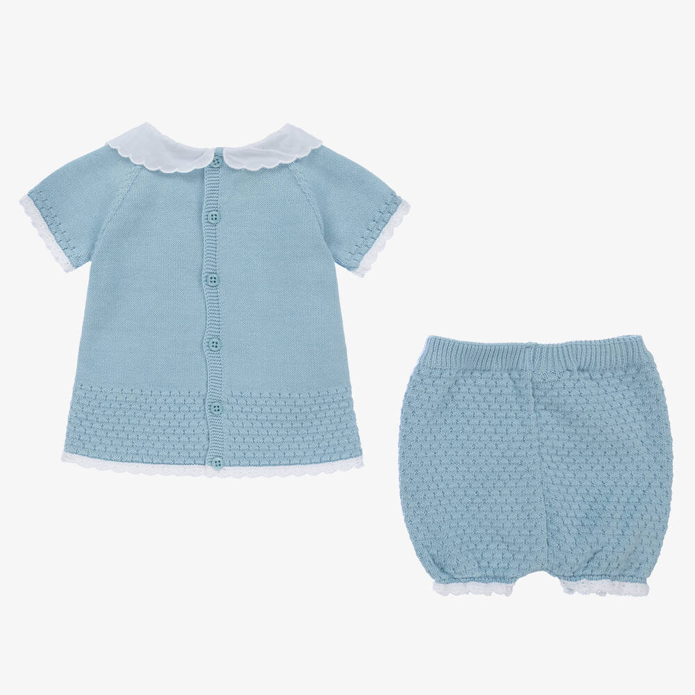 PAZ Rodríguez-طقم شورت قطن عضوي محبوك لون أزرق للمولودات | Childrensalon Outlet