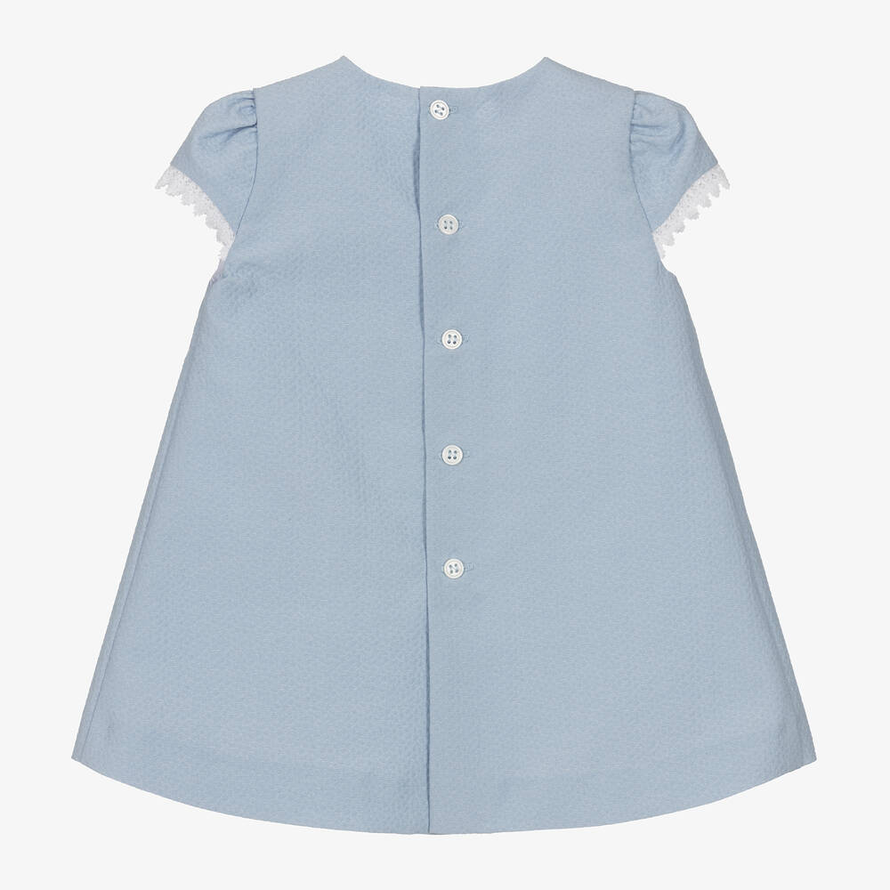 PAZ Rodríguez-فستان مزيج قطن ودانتيل لون أزرق للمولودات | Childrensalon Outlet
