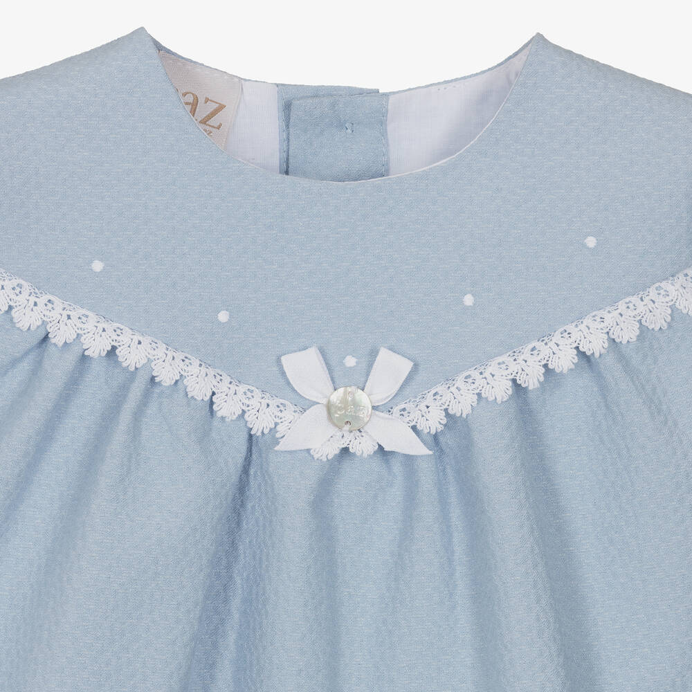 PAZ Rodríguez-فستان مزيج قطن ودانتيل لون أزرق للمولودات | Childrensalon Outlet