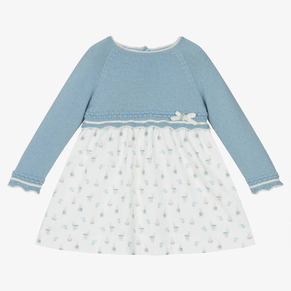 Paz Rodríguez - Blaues Baby-Häschen-Merinowollkleid | Childrensalon