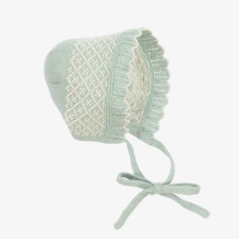 Paz Rodríguez - Baby Girls Green Cotton Cashmere Bonnet | Childrensalon