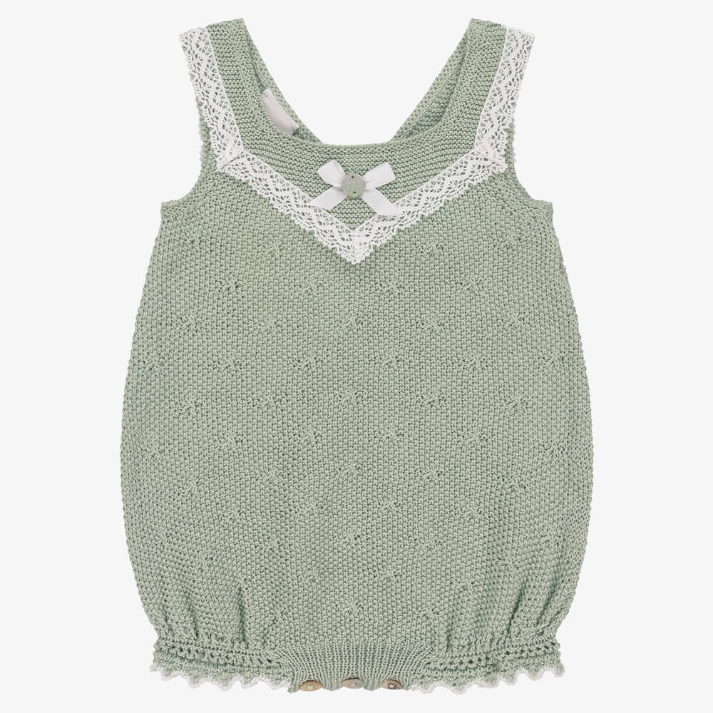 Paz Rodríguez - Baby Girls Green Cotton Knit Shortie | Childrensalon