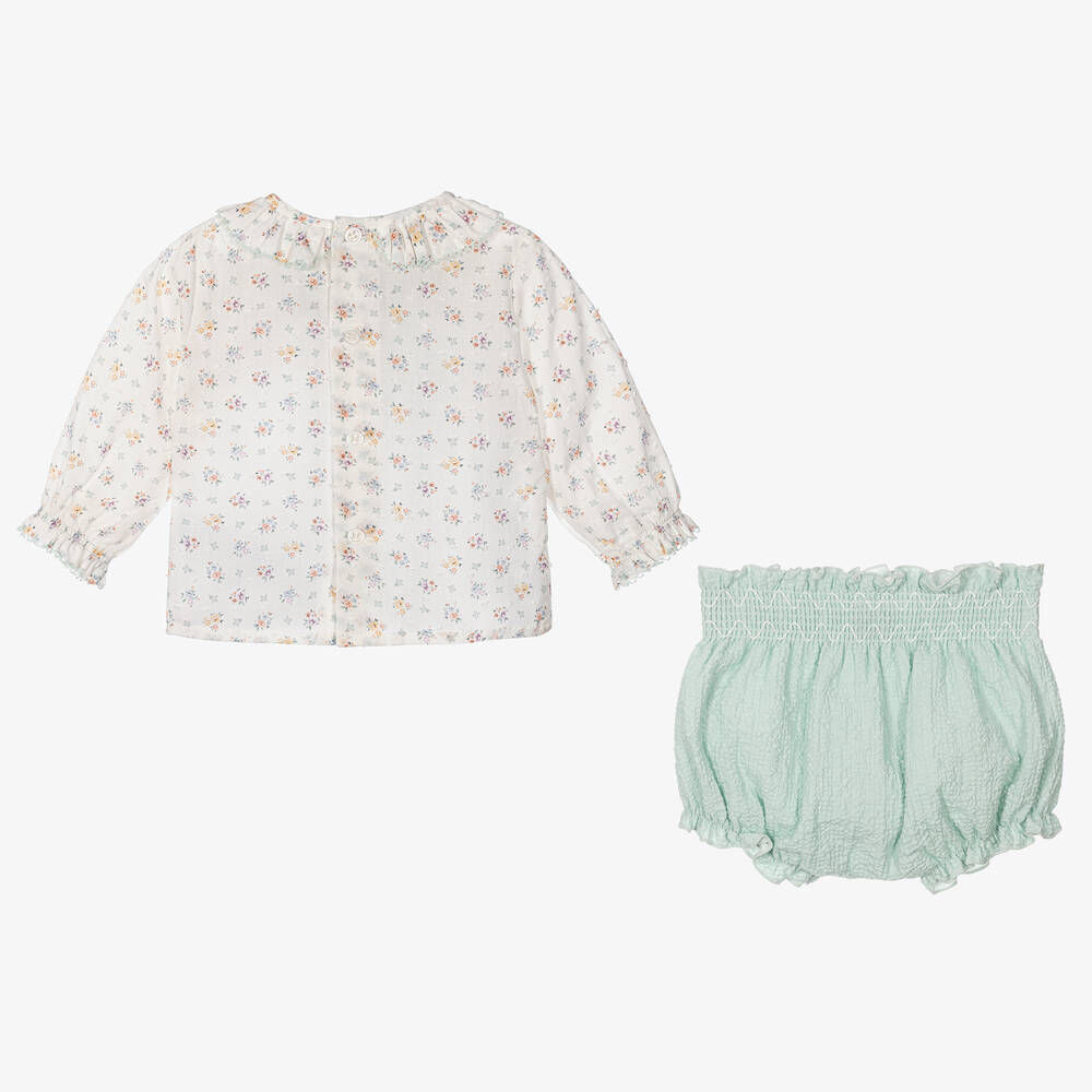 PAZ Rodríguez-Baby Girls Green Cotton Shorts Set | Childrensalon Outlet